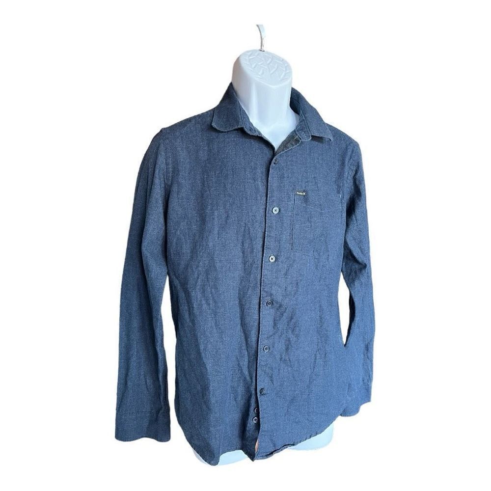 Mens Hurley Blue Lightweight Flannel Button Down Long Sleeve Casual Shirt - Sz S